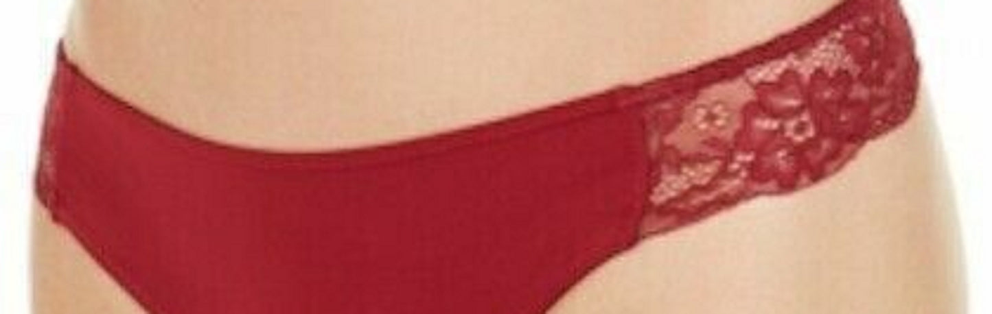INC International Concepts Women's Lace Trim Thong Underwear Red Size Large