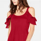 INC International Concepts Women's  Ruffled Cold-Shoulder Top  Red Size XS