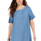 Style & Co Women's Fringed Denim T-Shirt Dress Blue Size X-Small