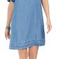 Style & Co Women's Fringed Denim T-Shirt Dress Blue Size X-Small