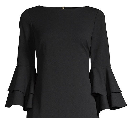 Calvin Klein Women's Bell Sleeve Knee Length Sheath Dress Black Size 2