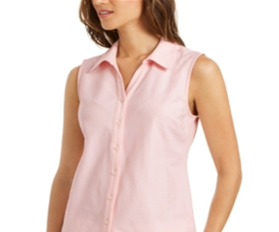 Charter Club Women's Cotton Pique Sleeveless Shirt Pink Size 18