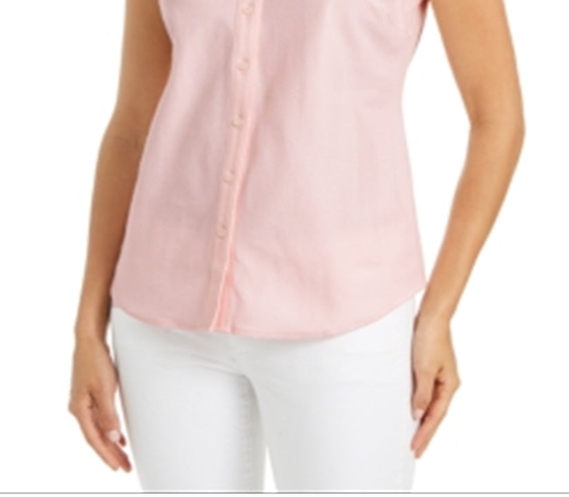 Charter Club Women's Cotton Pique Sleeveless Shirt Pink Size 18