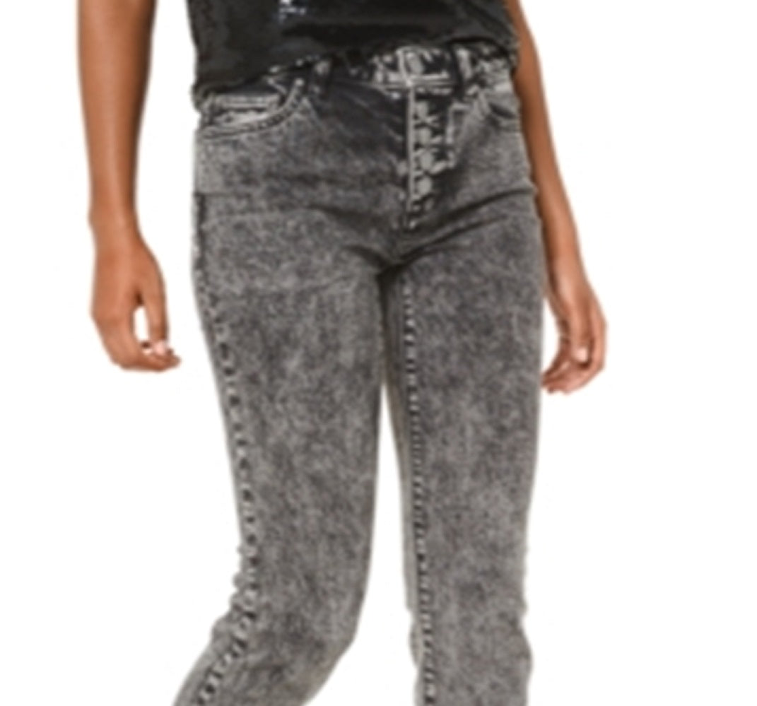 Michael Kors Women's High Rise Acid Wash Skinny Jeans Black Size 14