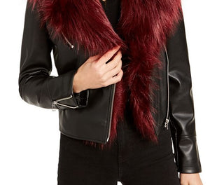 Bar III Women's Winter Faux Leather Moto Coat Black Size X-Large