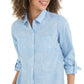 Charter Club Women's Artful Paisleys Printed Linen Blend Shirt Blue Size Small