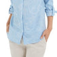 Charter Club Women's Artful Paisleys Printed Linen Blend Shirt Blue Size Small