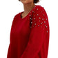 INC International Concepts Women's Faux Wrap Embellished Ring Ribbed Sweater Wine Size X-Large