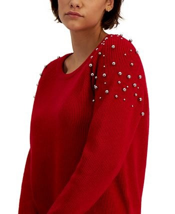 INC International Concepts Women's Faux Wrap Embellished Ring Ribbed Sweater Wine Size X-Large