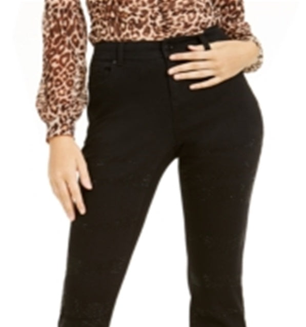 INC International Concepts Women's Zebra Embellished Curvy Skinny Jeans Black Size 4