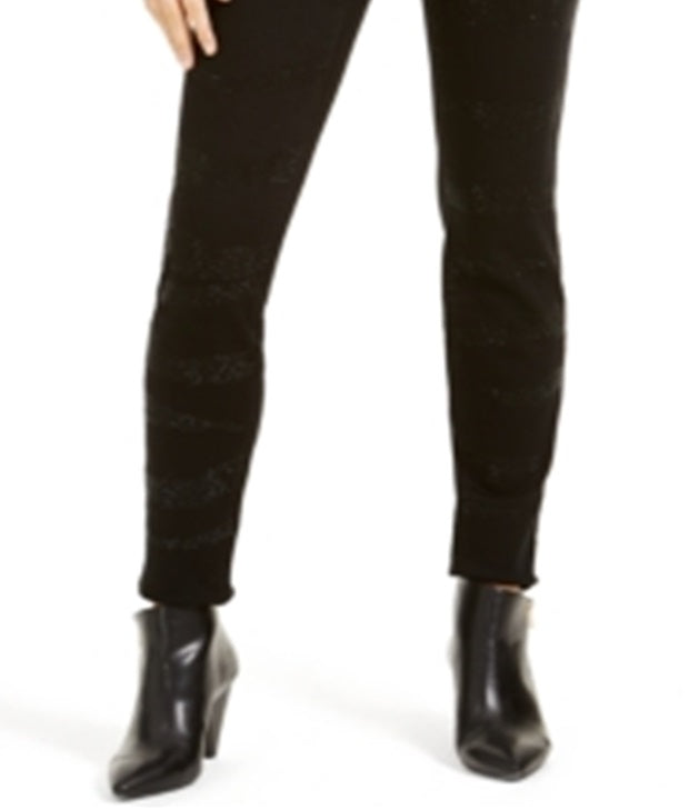 INC International Concepts Women's Zebra Embellished Curvy Skinny Jeans Black Size 4