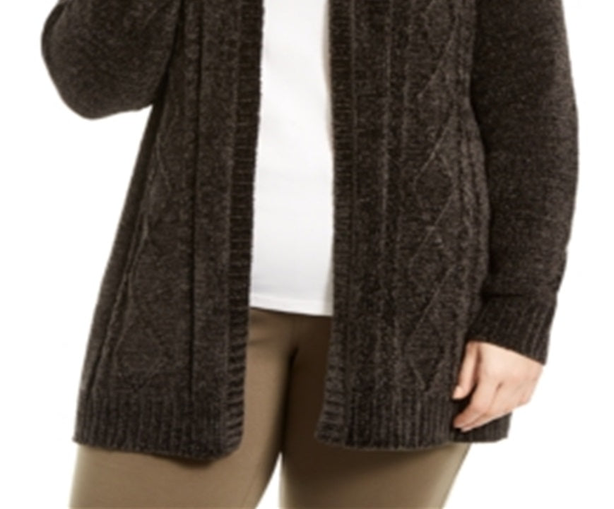 Karen Scott Women's Plus Open Front Chenille Cardigan Black Size 2X