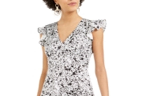 Bar III Women's Satin Splatter Print MIDI Dress White Size 12