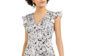 Bar III Women's Satin Splatter Print MIDI Dress White Size 12