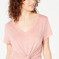 Ultra Flirt Women's V Neck Short Sleeve T-Shirt Top Pink Size Medium