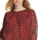 DKNY Women's Zippered Animal Print Long Sleeve Jewel Neck Blouse Top Red Size X-Large