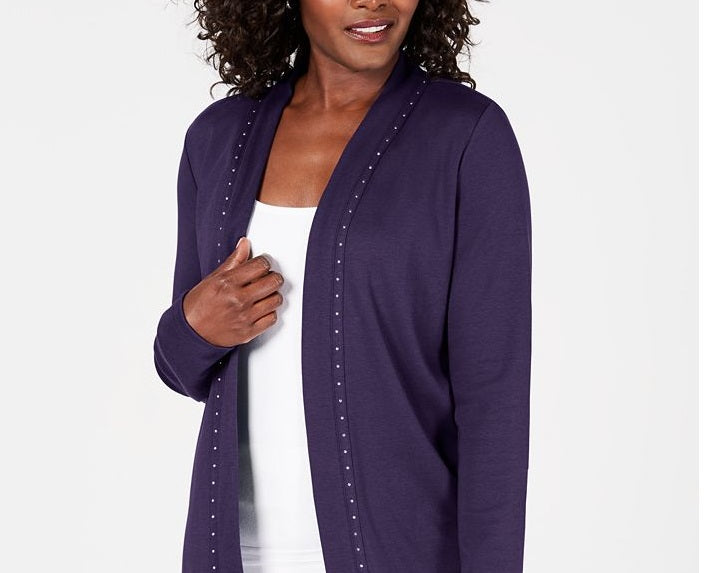 Karen Scott Women's Cotton Studded Open Front Cardigan Blue Size XX-Large
