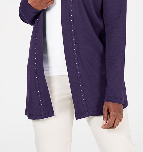 Karen Scott Women's Cotton Studded Open Front Cardigan Blue Size XX-Large