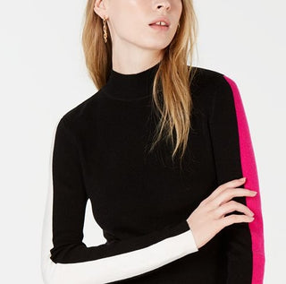 Bar III Women's Varsity Stripe Pullover Sweater Black Size S