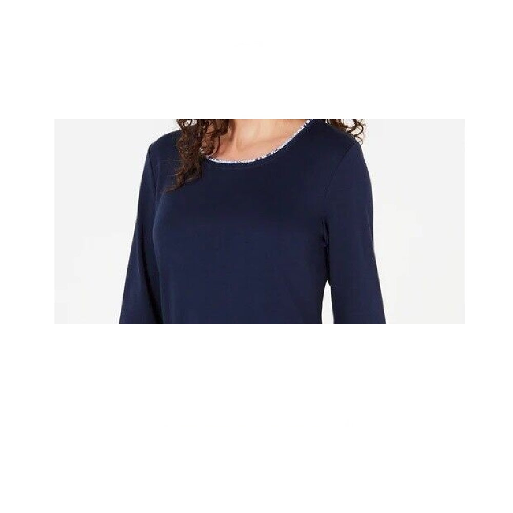 Karen Scott Women's Printed Trim Top Blue Size Petite L