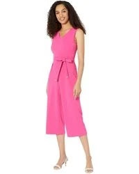 Tommy Hilfiger Women's Belted Lace & Scuba Crepe Jumpsuit Pink Size 8