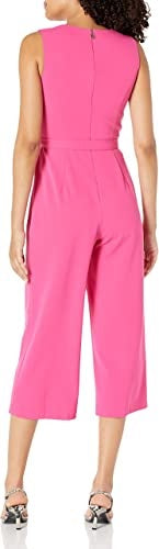 Tommy Hilfiger Women's Belted Lace & Scuba Crepe Jumpsuit Pink Size 8