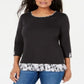 Karen Scott Women's Printed Trim Top Black Size Petite Small