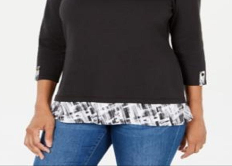 Karen Scott Women's Printed Trim Top Black Size Petite Small