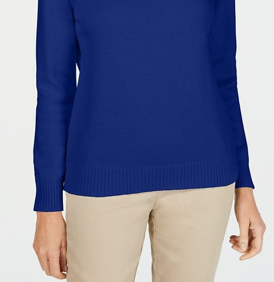 Karen Scott Women's Cotton Mock Neck Pullover Blue Size Petite L