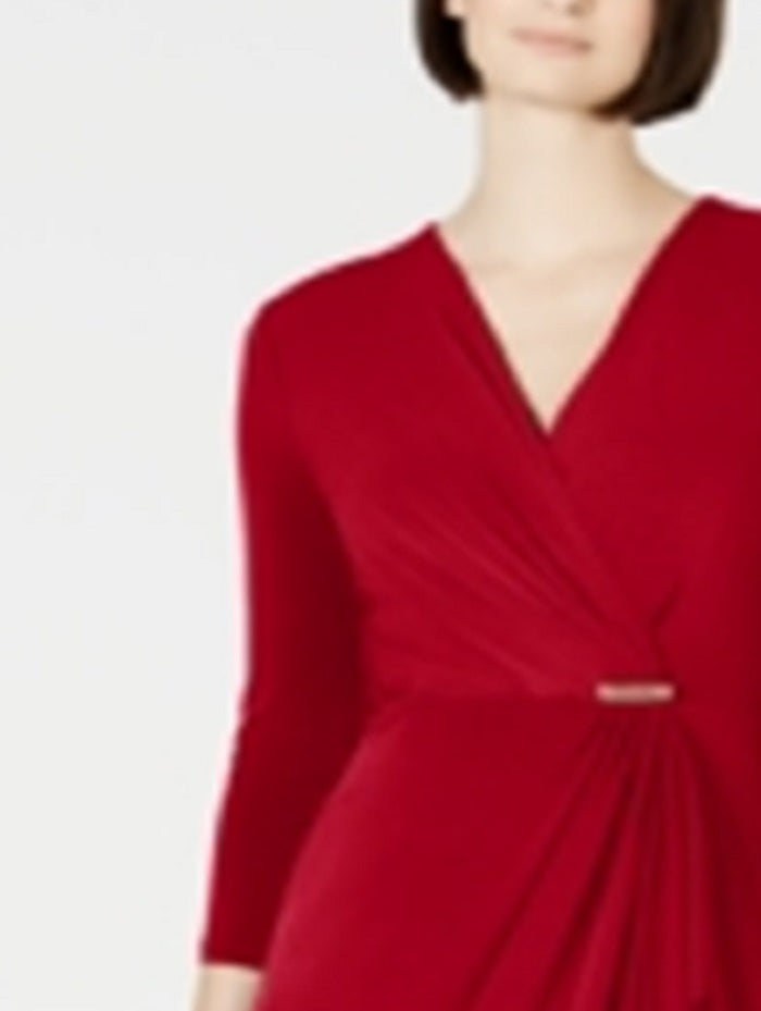 Charter Club Women's Hardware Faux Wrap Dress Red Size X-Small