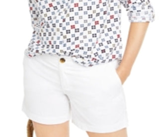 Charter Club Women's Printed Roll Tab Sleeve Linen Blend Top White Size Large