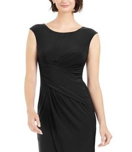 Jessica Howard Women's Cap Sleeve Draped Sheath Dress Black Size 12