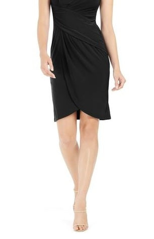 Jessica Howard Women's Cap Sleeve Draped Sheath Dress Black Size 12