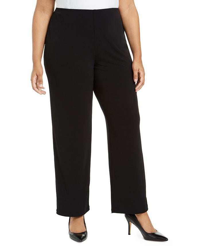 Alfani Women's Tummy-Control Faux Leather Trim Pants Black Size 0