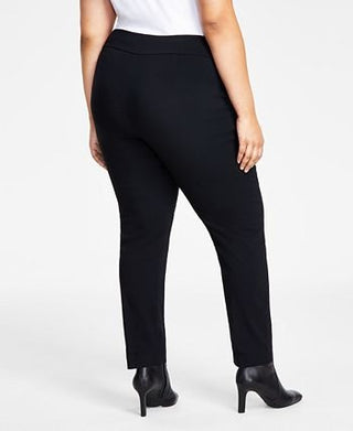 Alfani Women's Tummy-Control Faux Leather Trim Pants Black Size 0