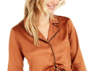 Bar III Women's Tie Front Satin Top Orange Size Small