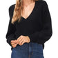 1.STATE Women's Bubble Sleeve Long Sleeve V Neck Sweater Black Size XXS