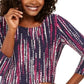 JM Collection Women's 3/4 Sleeve Jacquard T-Shirt Blue Size Small