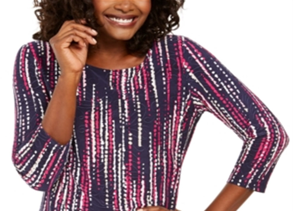 JM Collection Women's 3/4 Sleeve Jacquard T-Shirt Blue Size Small