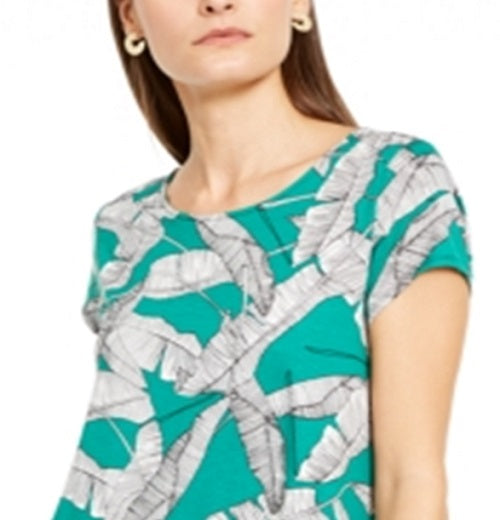 Alfani Women's Printed Round Hem T-Shirt Green Size Petite S