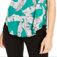 Alfani Women's Printed Round Hem T-Shirt Green Size Petite S