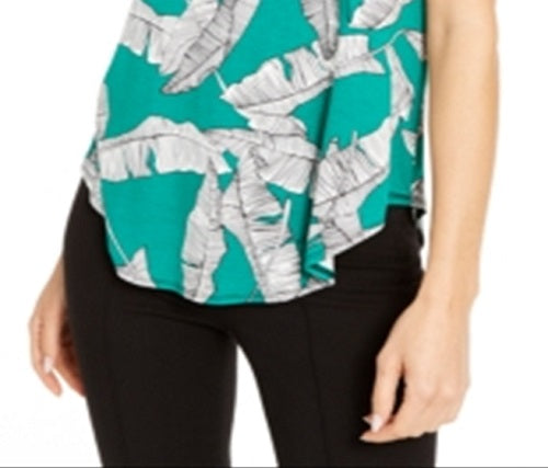 Alfani Women's Printed Round Hem T-Shirt Green Size Petite S