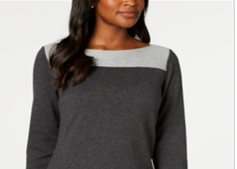 Karen Scott Women's Cotton Button Trim Sweater Grey Size Petite Large