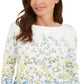 Charter Club Women's Floral Print Boat Neck Top White Size Small