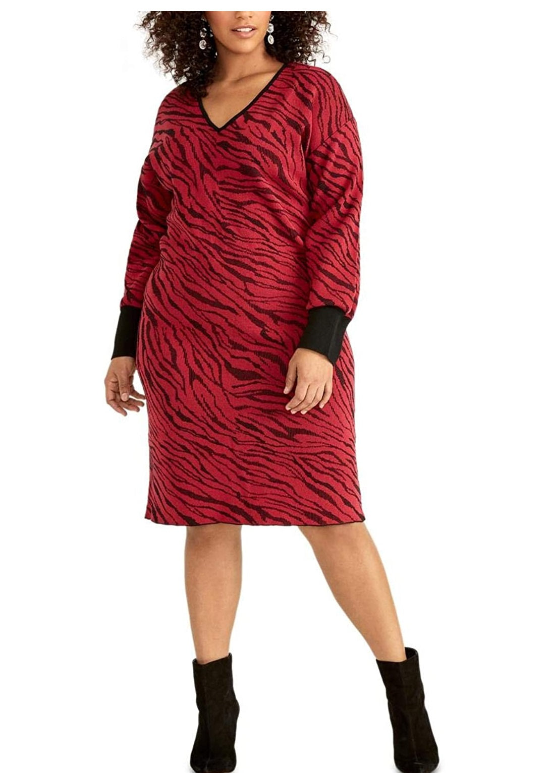 Rachel Roy Women's Trendy Plus Size Bernadette Sweater Dress Redwood Combo Size 0X