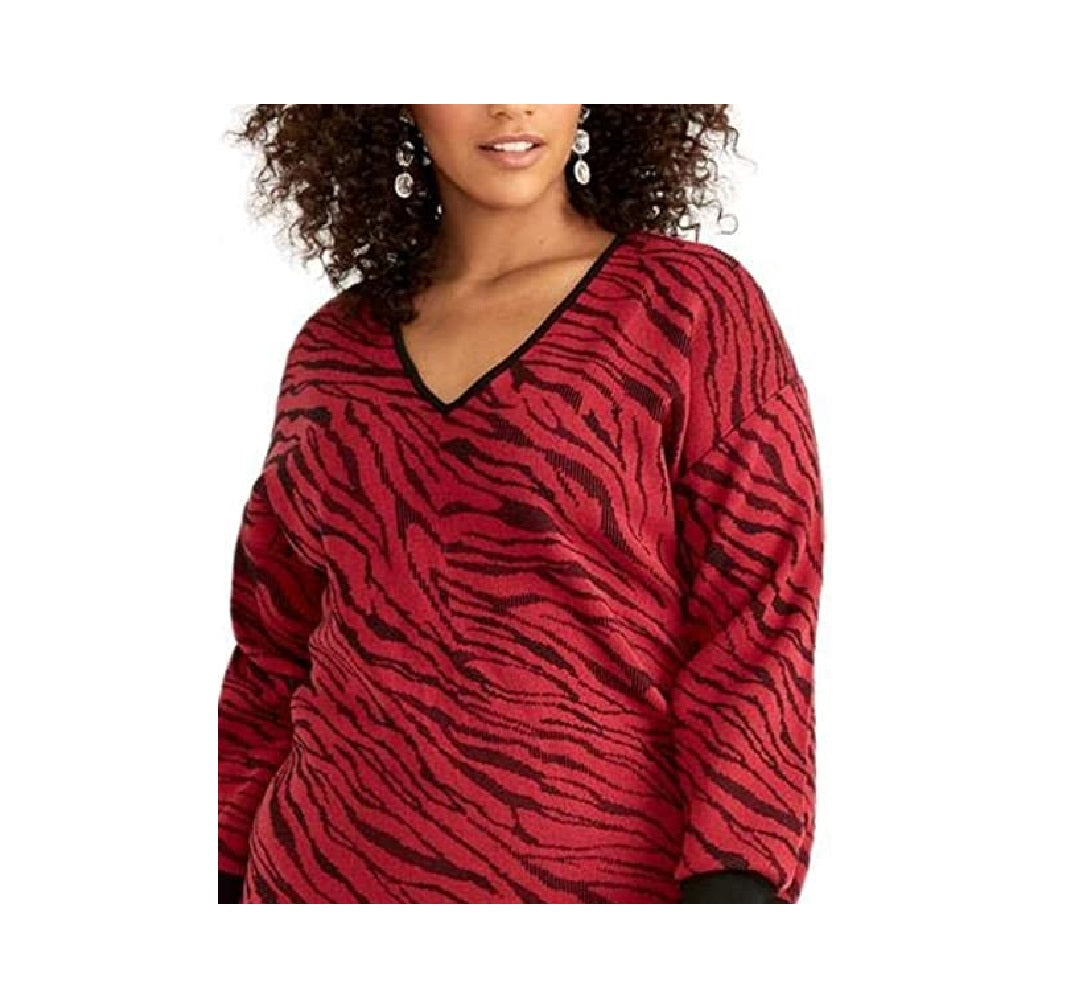 Rachel Roy Women's Trendy Plus Size Bernadette Sweater Dress Redwood Combo Size 0X