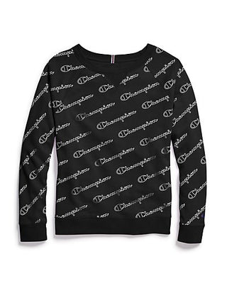 Champion Women's Athletics Plus Heritage French Terry Print Crew Outline Script Black Size 3X