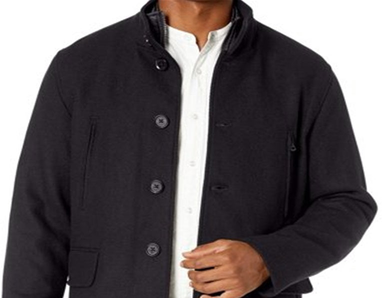 Cole Haan Men's Layered Mock Neck Textured Coats Gray Size X-Large