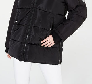 Madden Girl Junior's Hooded Faux Fur Trim Puffer Coat Black Size X-Small