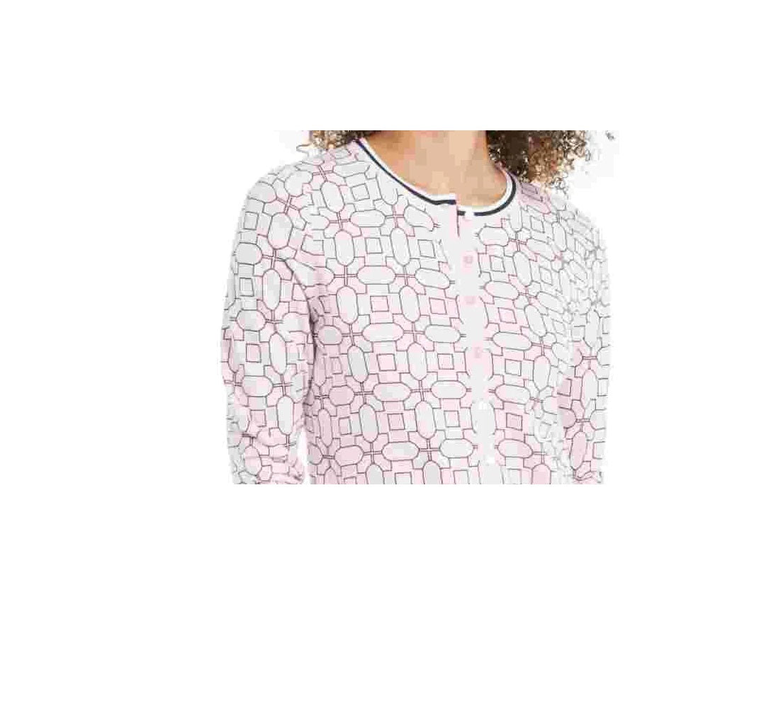 Charter Club Women's Tipped Geo-Patterned Cardigan Misty Pink Cmb Size XS